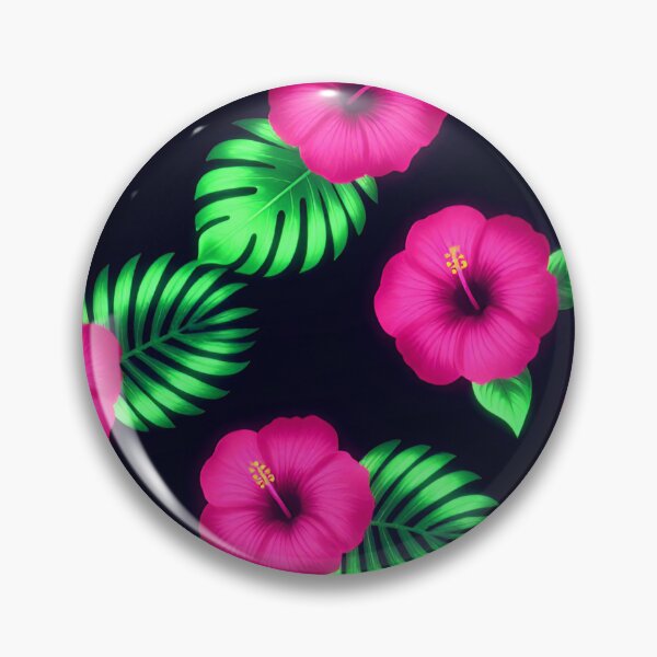 Item preview, Tropical Neon Hibiscus and Palm Leaves Pattern designed and sold by Owcomm.