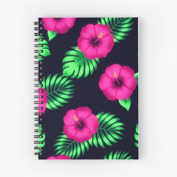 Item preview, Tropical Neon Hibiscus and Palm Leaves Pattern designed and sold by Owcomm.