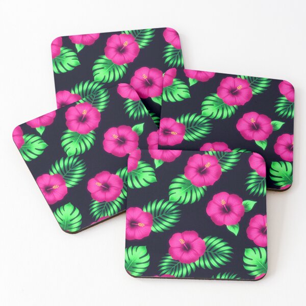 Item preview, Tropical Neon Hibiscus and Palm Leaves Pattern designed and sold by Owcomm.