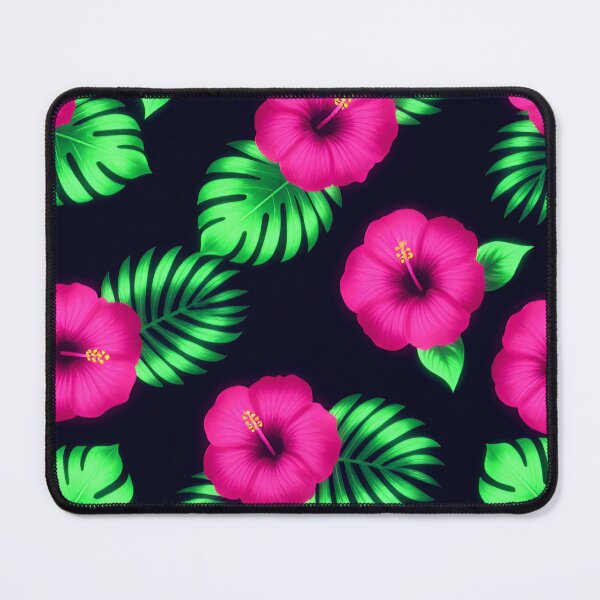 Item preview, Tropical Neon Hibiscus and Palm Leaves Pattern designed and sold by Owcomm.