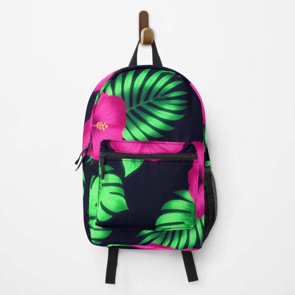 Item preview, Tropical Neon Hibiscus and Palm Leaves Pattern designed and sold by Owcomm.