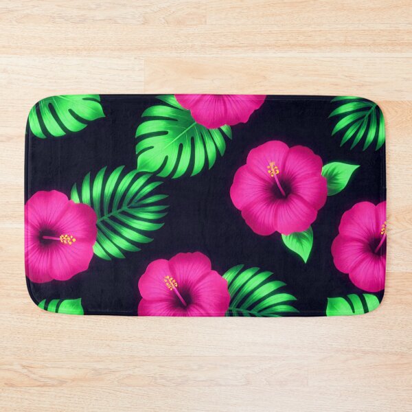 Item preview, Tropical Neon Hibiscus and Palm Leaves Pattern designed and sold by Owcomm.