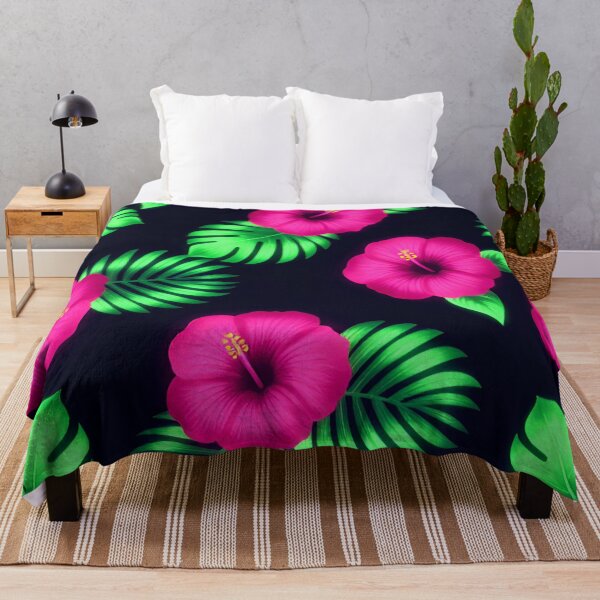 Item preview, Tropical Neon Hibiscus and Palm Leaves Pattern designed and sold by Owcomm.