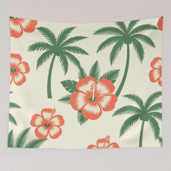 Item preview, Tropical Hibiscus and Palm Trees Seamless Pattern designed and sold by Owcomm.