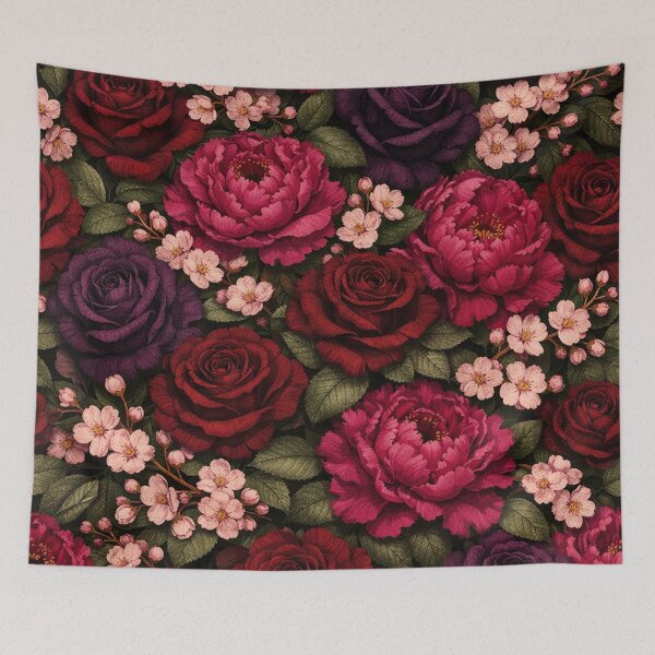 Item preview, Dark Moody Floral Pattern with Red Purple Roses and Peonies designed and sold by Owcomm.