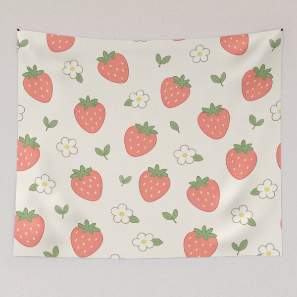 Item preview, Cute Strawberry and White Flower Seamless Pattern designed and sold by Owcomm.