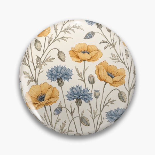 Item preview, Vintage Yellow Poppies and Blue Cornflowers Botanical Pattern designed and sold by Owcomm.