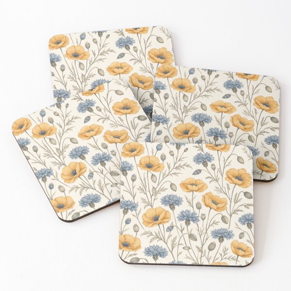 Item preview, Vintage Yellow Poppies and Blue Cornflowers Botanical Pattern designed and sold by Owcomm.