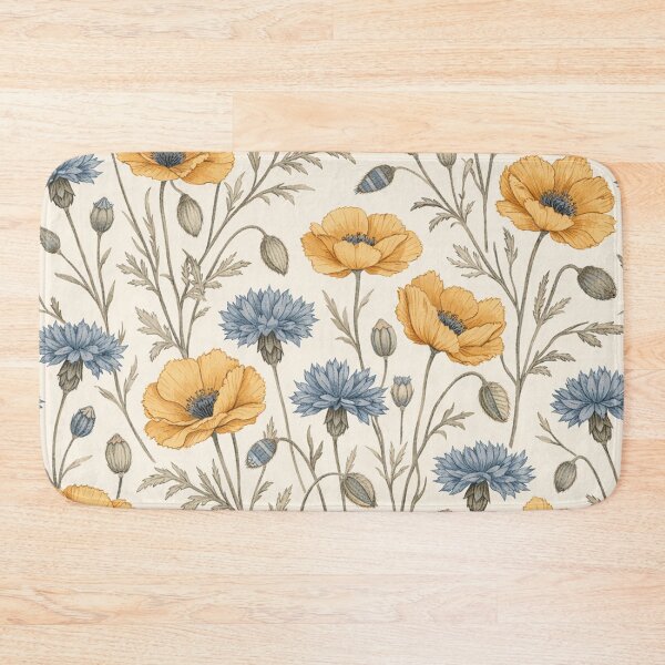 Item preview, Vintage Yellow Poppies and Blue Cornflowers Botanical Pattern designed and sold by Owcomm.