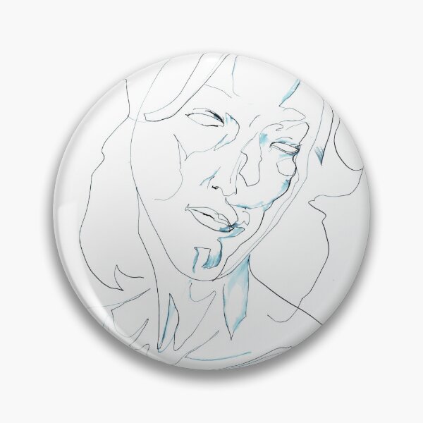 Item preview, Hand to Chest — Expressive Woman Portrait in Blue and Black Line Art designed and sold by essentialink.