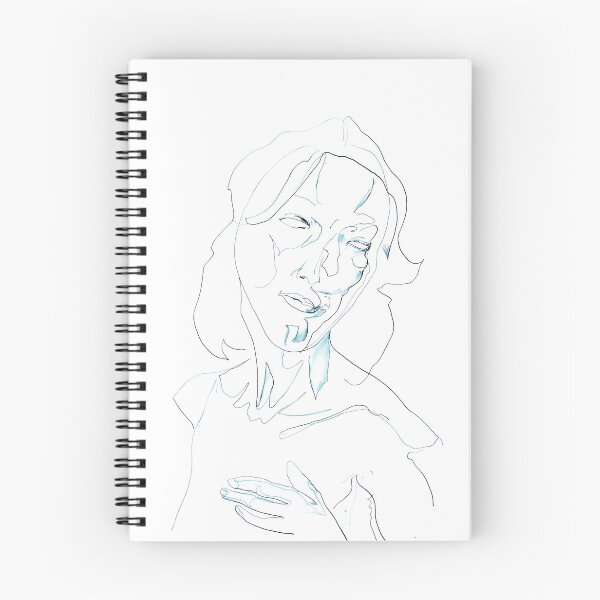 Item preview, Hand to Chest — Expressive Woman Portrait in Blue and Black Line Art designed and sold by essentialink.