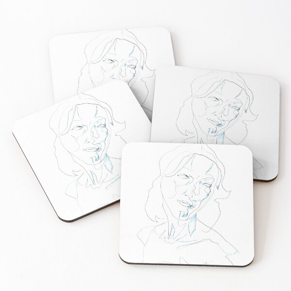 Item preview, Hand to Chest — Expressive Woman Portrait in Blue and Black Line Art designed and sold by essentialink.