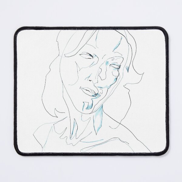 Item preview, Hand to Chest — Expressive Woman Portrait in Blue and Black Line Art designed and sold by essentialink.