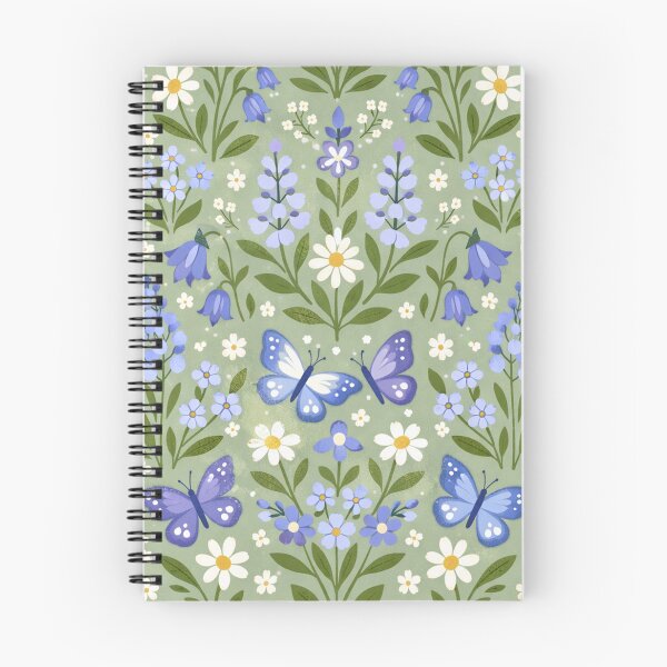 Item preview, Blue Butterflies and Wildflowers Folk Art Pattern designed and sold by Owcomm.