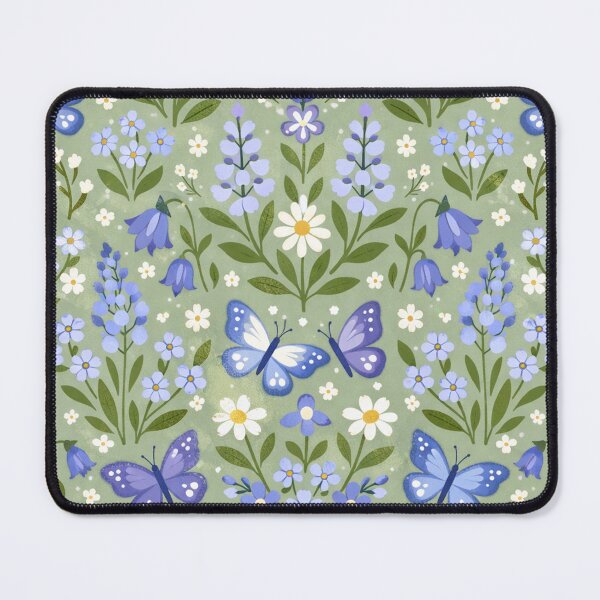 Item preview, Blue Butterflies and Wildflowers Folk Art Pattern designed and sold by Owcomm.
