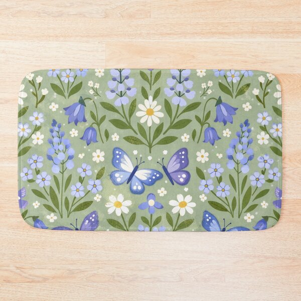 Item preview, Blue Butterflies and Wildflowers Folk Art Pattern designed and sold by Owcomm.