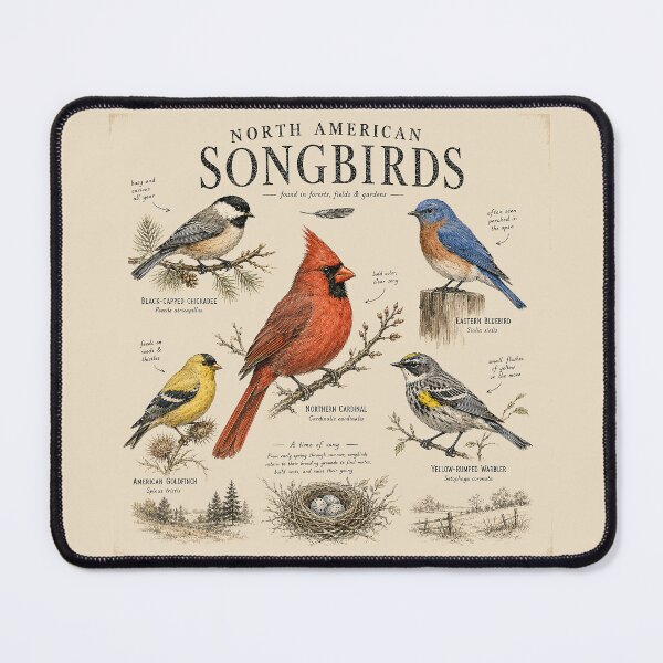 Item preview, North American Songbirds – Vintage Birdwatching Field Guide Illustration | Cardinal Bluebird Goldfinch Nature Shirt designed and sold by DiamondSkyShirt.