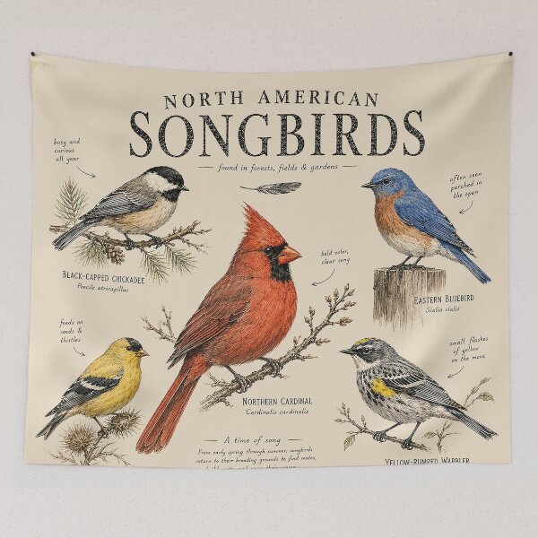 Item preview, North American Songbirds – Vintage Birdwatching Field Guide Illustration | Cardinal Bluebird Goldfinch Nature Shirt designed and sold by DiamondSkyShirt.