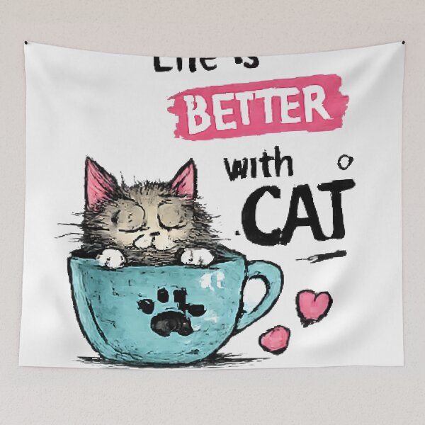 Item preview, Life Is Better With a Cat – Cute Kitten in a Teacup Cat Lover Design designed and sold by vansaidshop ⭐⭐⭐⭐⭐.