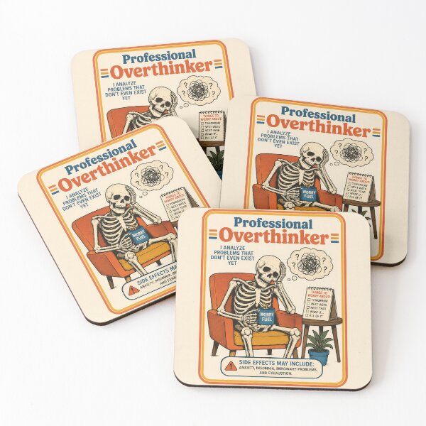 Item preview, Professional Overthinker | Funny Anxiety & Overthinking Skeleton Retro Design designed and sold by 4TinyPaws.