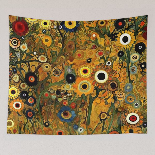 Item preview, Gustav Klimt-Inspired Golden Orange Abstract Floral Art designed and sold by DEC02.