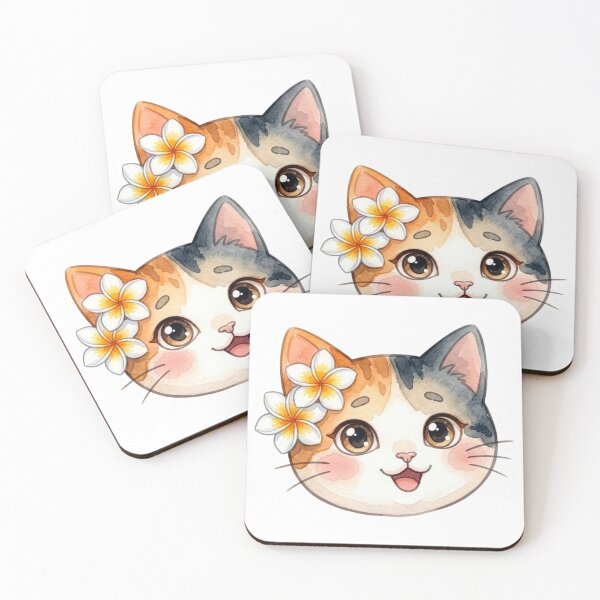Item preview, Lani Smile – Cute Pastel Calico Cat Aloha Sticker designed and sold by LaniDigitalNook.