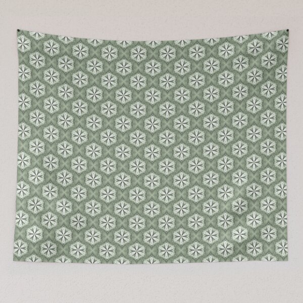 Item preview, Boho Hexagon Mandala Pattern in Green and White designed and sold by Artistestella.