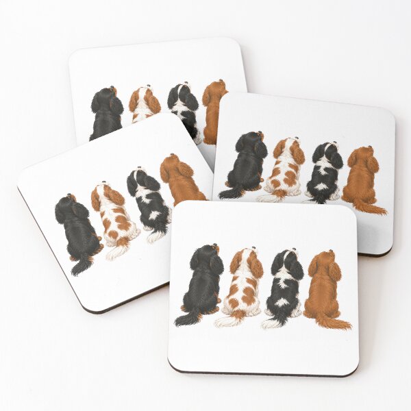Item preview, Cavalier King Charles Spaniel Watching Together – Four Colors Rear View Dog Illustration designed and sold by SakuraWaStyle.