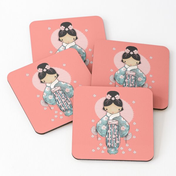 Item preview, Vintage Retro Kawaii Japanese Geisha Girl Traditional Cherry Blossom Kimono designed and sold by Karin Taylor.
