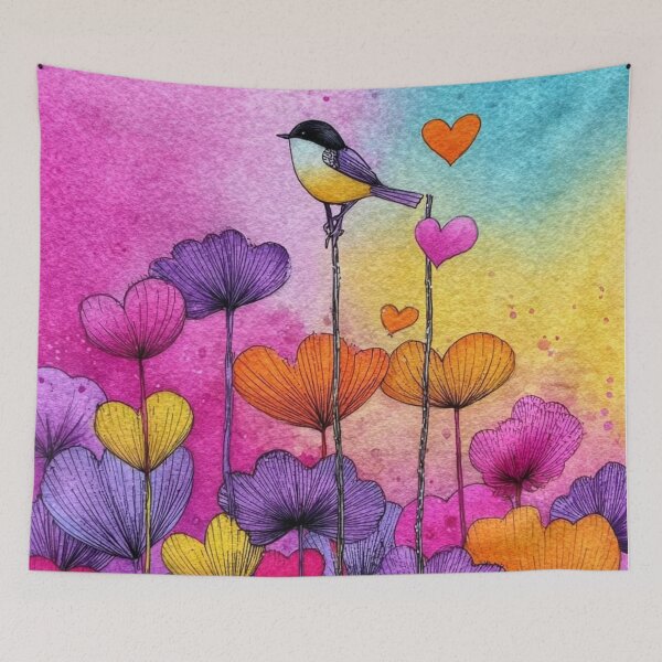 Item preview, Vibrant watercolor flower and bird art designed and sold by dcrc.