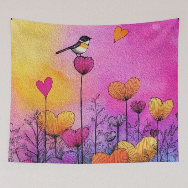 Item preview, Vibrant watercolor flower and bird art designed and sold by dcrc.