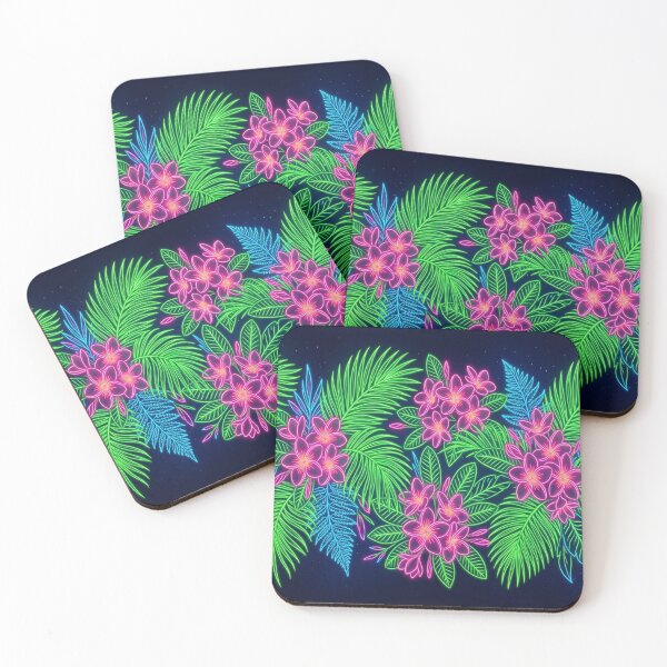 Item preview, Neon Tropical Flowers and Palm Leaves Night Garden designed and sold by Owcomm.