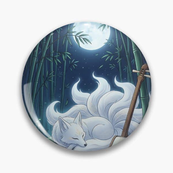 Item preview,  Magical White Kitsune and Shamisen in a Moonlit Bamboo Forest designed and sold by Hikariha Studio.