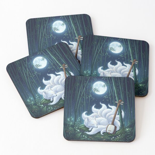 Item preview,  Magical White Kitsune and Shamisen in a Moonlit Bamboo Forest designed and sold by Hikariha Studio.