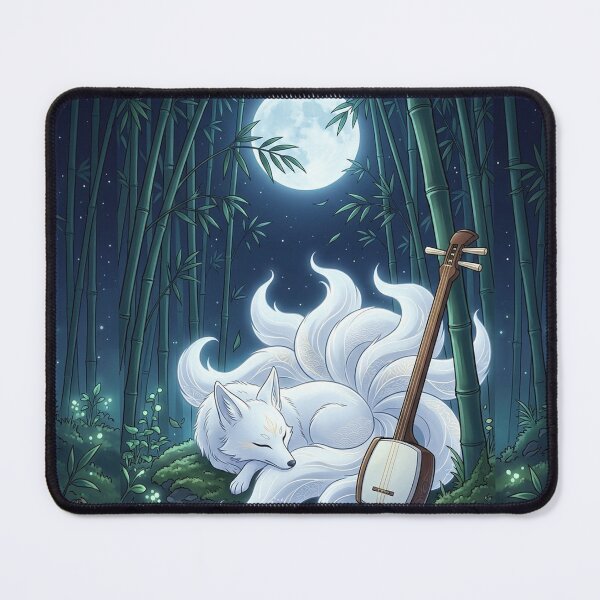Item preview, Magical White Kitsune and Shamisen in a Moonlit Bamboo Forest designed and sold by Hikariha Studio.
