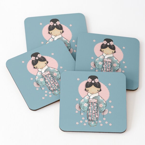 Item preview, Vintage Retro Kawaii Japanese Geisha Girl Traditional Cherry Blossom Kimono designed and sold by Karin Taylor.