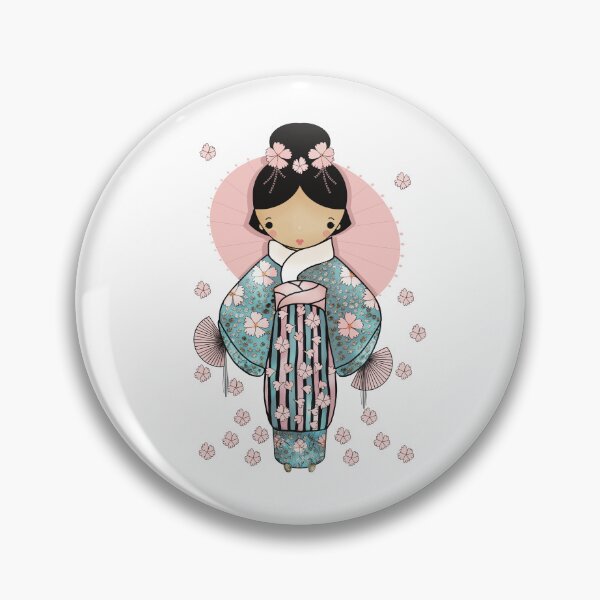Item preview, Vintage Retro Kawaii Japanese Geisha Girl Traditional Cherry Blossom Kimono designed and sold by Karin Taylor.
