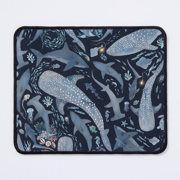 Item preview, Monochrome blue watercolour shark designed and sold by Differenceee.