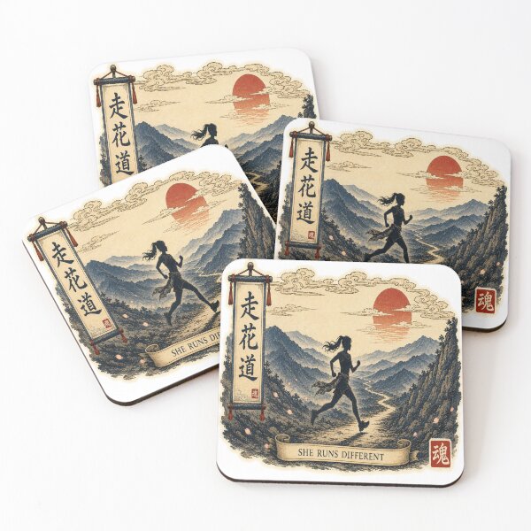 Item preview, She Runs Different Japanese Ukiyo-e Women's Running Marathon Sticker Art designed and sold by Locker39.