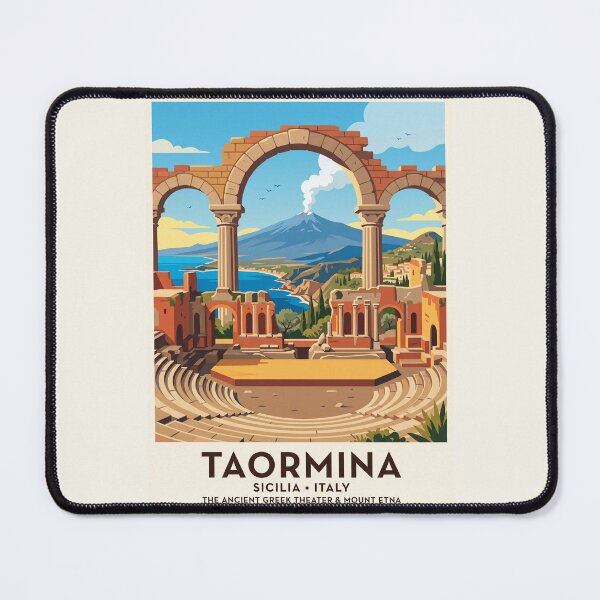 Item preview, Taormina Sicily Vintage Travel Poster Ancient Greek Theater designed and sold by RetroRewind Studio.