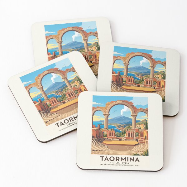 Item preview, Taormina Sicily Vintage Travel Poster Ancient Greek Theater designed and sold by RetroRewind Studio.