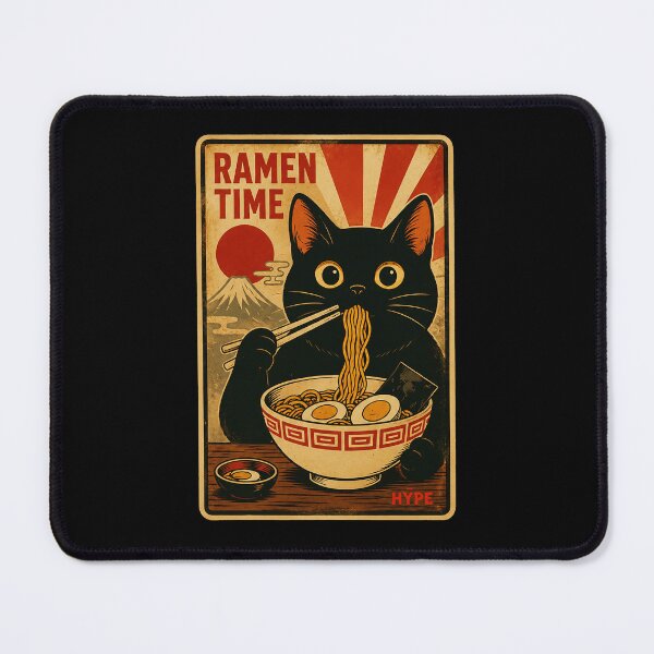 Item preview, Black Cat Enjoying Ramen in Vintage Japanese Poster Style designed and sold by ferminhays.