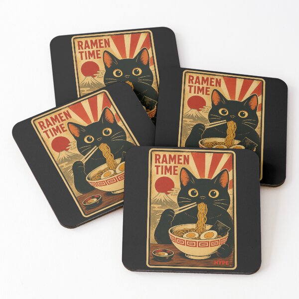 Item preview, Black Cat Enjoying Ramen in Vintage Japanese Poster Style designed and sold by ferminhays.