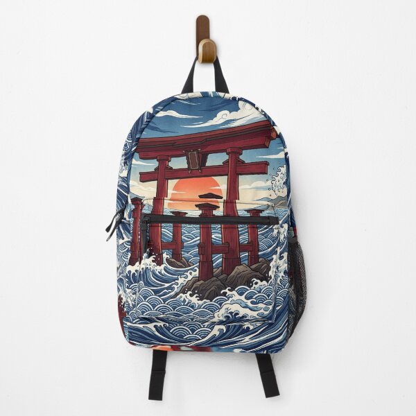 Item preview, Modern Ukiyo-e: Crimson Torii Gate & Deep Indigo Waves designed and sold by Hikariha Studio.