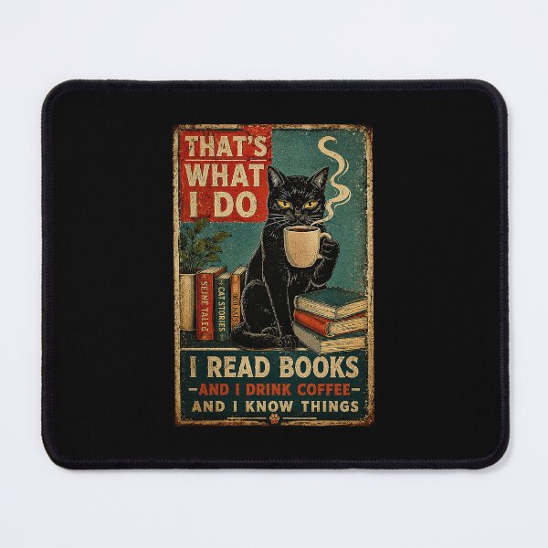 Item preview, Black Cat Reading Books and Coffee Vintage Library Poster designed and sold by eliramaison.