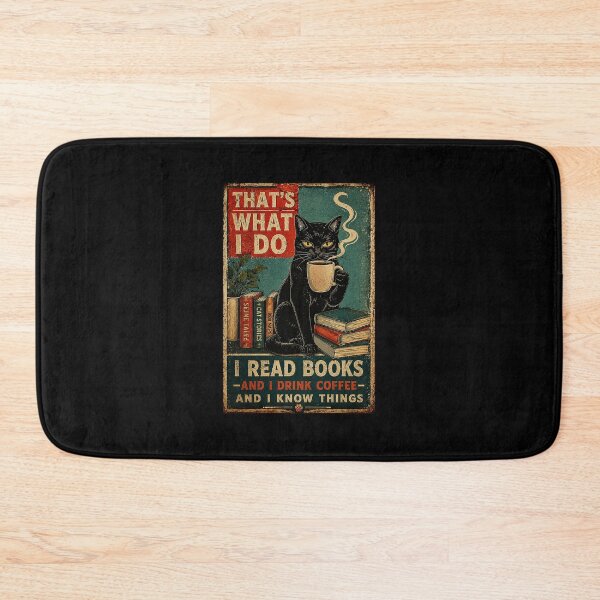 Item preview, Black Cat Reading Books and Coffee Vintage Library Poster designed and sold by eliramaison.