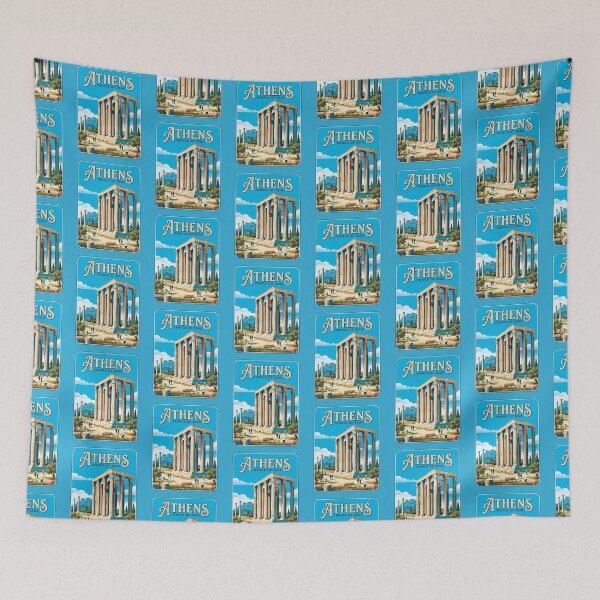 Item preview, Athens Greece Vintage Travel Poster Temple Of Olympian Zeus designed and sold by RetroRewind Studio.