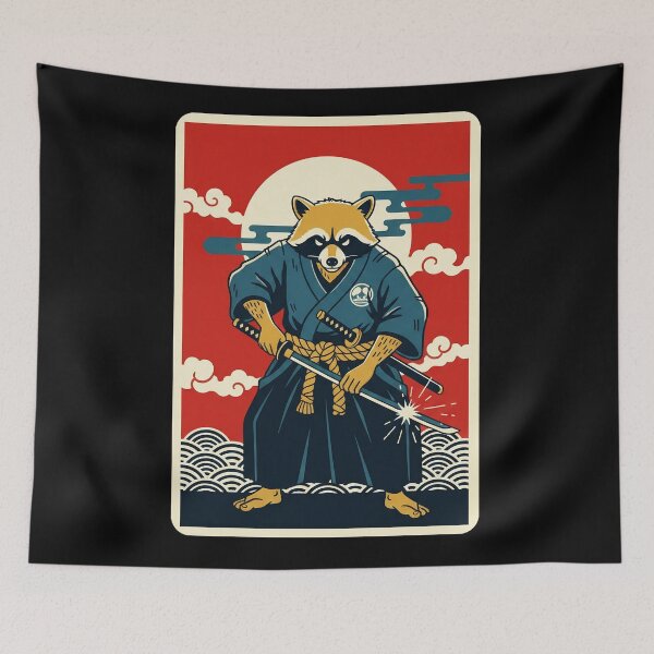 Item preview, Raccoon Samurai Warrior Against Rising Sun Vintage Style designed and sold by JordynLadukeg65.