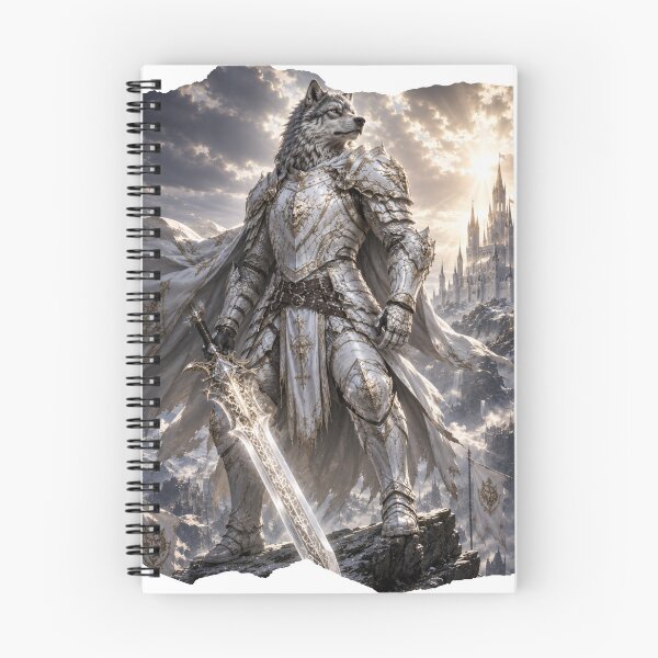 Item preview, White Wolf Knight of Light – Fantasy Guardian Warrior with Sacred Sword designed and sold by WhatASunShine.