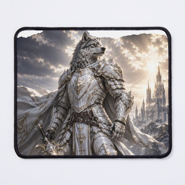 Item preview, White Wolf Knight of Light – Fantasy Guardian Warrior with Sacred Sword designed and sold by WhatASunShine.